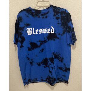 Fashion Nova Tie-Dye Blessed Graphic Tee Short Sleeve Unisex Blue & Black 1X